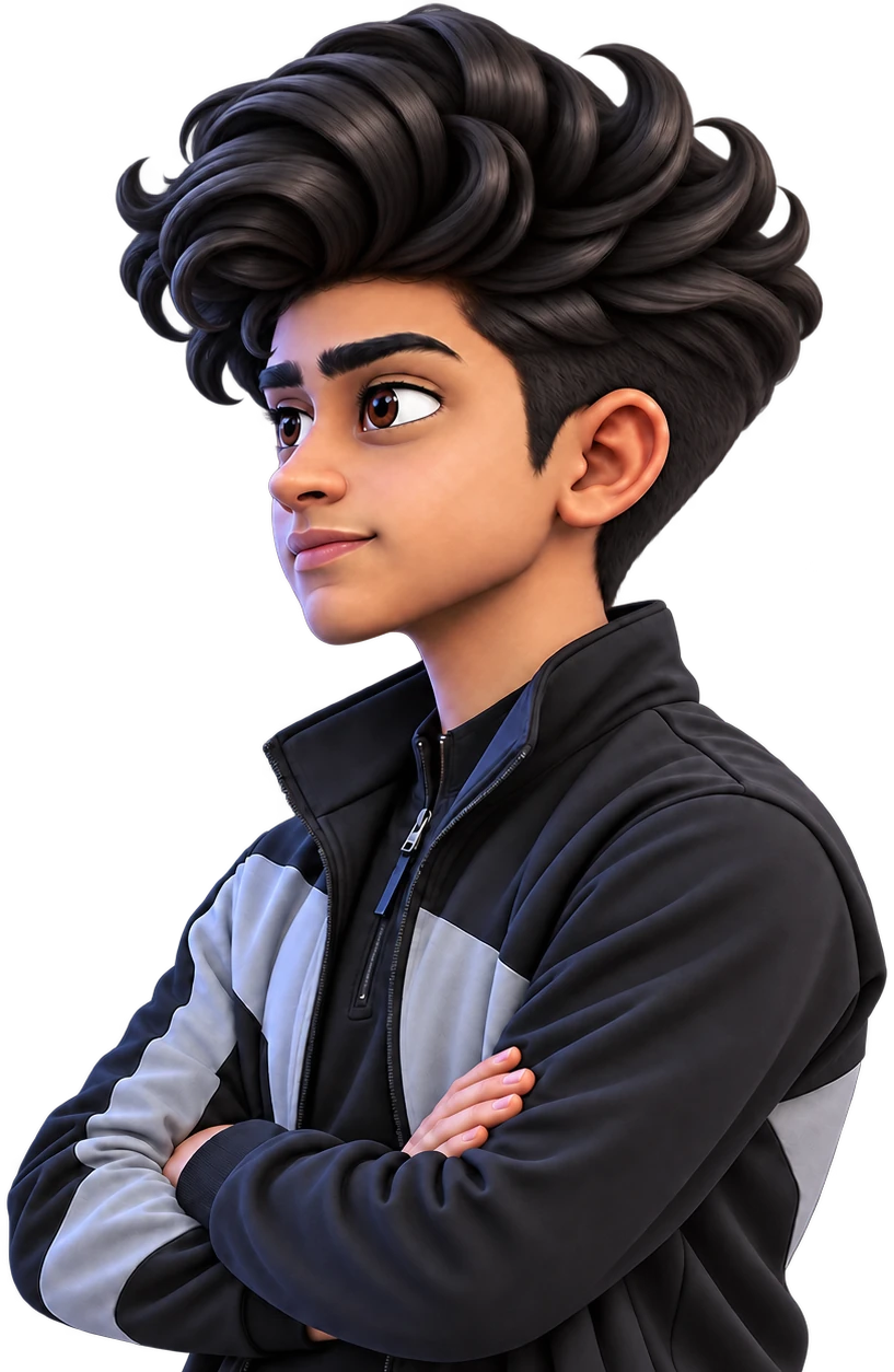 3D cartoon character of Emdadul Haque Rajib with arms crossed