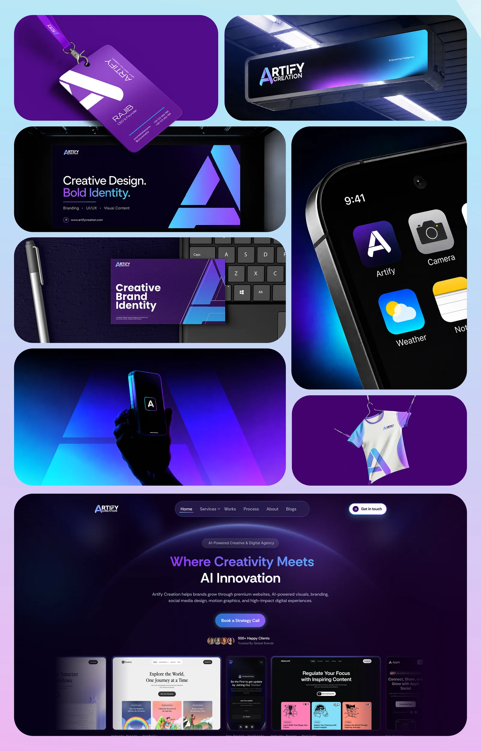 Artify brand identity, top section